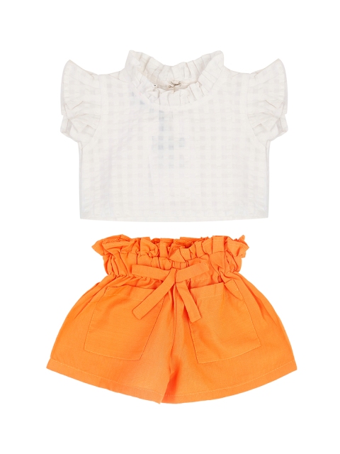 

oui oui Girls White & Orange Checked Top with Skirt