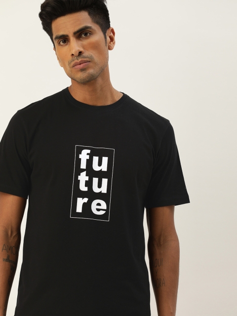 

ether Men Black Printed Round Neck T-shirt