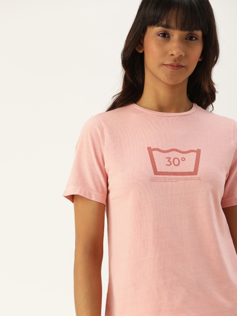 

ether Kora Collection Women Pink Sustainable Natural Dyed Printed Round Neck Sustainable T-shirt