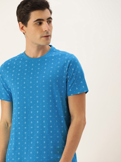 

ether Men Blue & White Conversational Printed Round Neck T-shirt