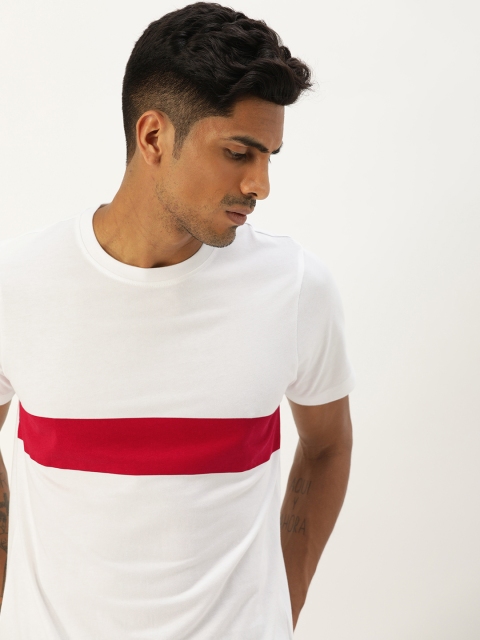 

ether Men White & Red Colourblocked Round Neck T-shirt