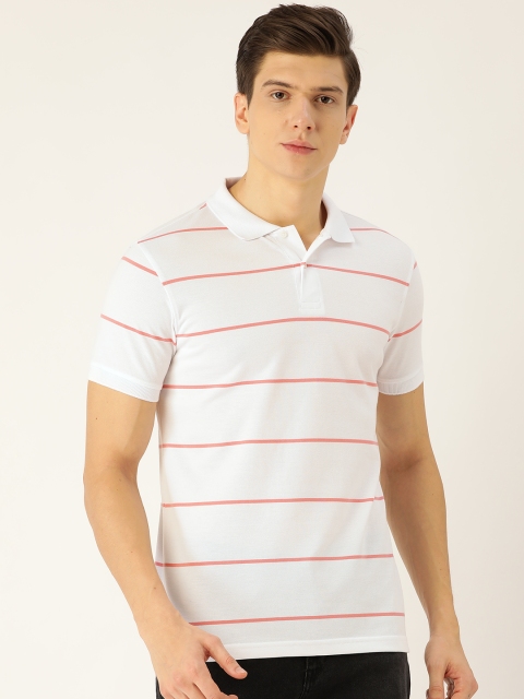 

ether Men White & Pink Striped Polo Collar T-shirt