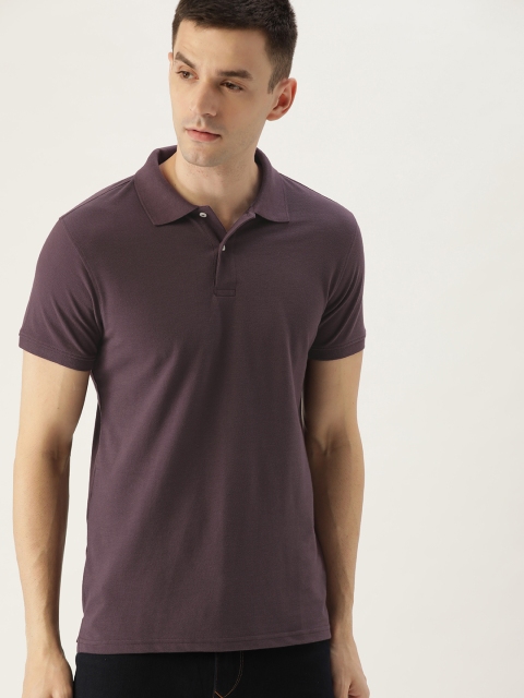 

ether Men Purple Solid Polo Collar T-shirt