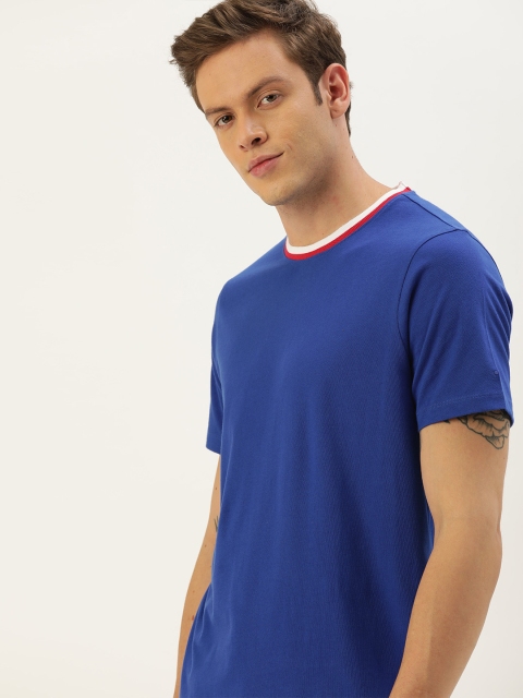 

ether Men Blue Solid Round Neck T-shirt