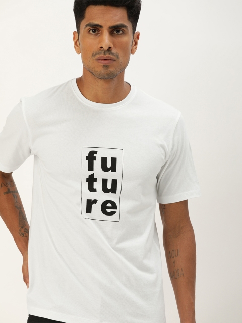 

ether Men White & Black Printed Round Neck T-shirt