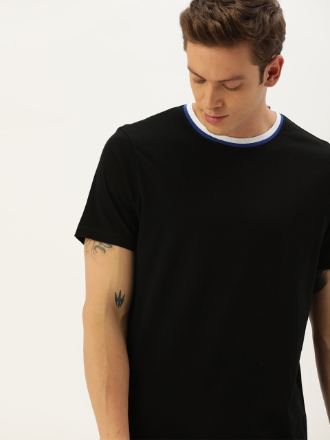 

ether Men Black Solid Round Neck T-shirt