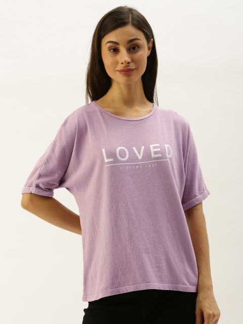 

ether Women Purple Printed Sustainable Unbleached Fabric Round Neck T-shirt