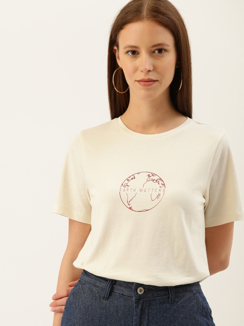 

ether Kora Women Beige Printed Sustainable Unbleached Round Neck Sustainable T-shirt