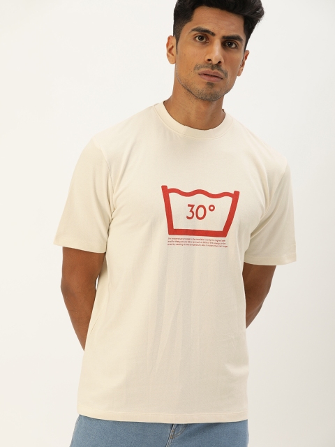 

ether Kora Collection Men Off-White Sustainable Unbleached Fabric Printed Sustainable T-shirt
