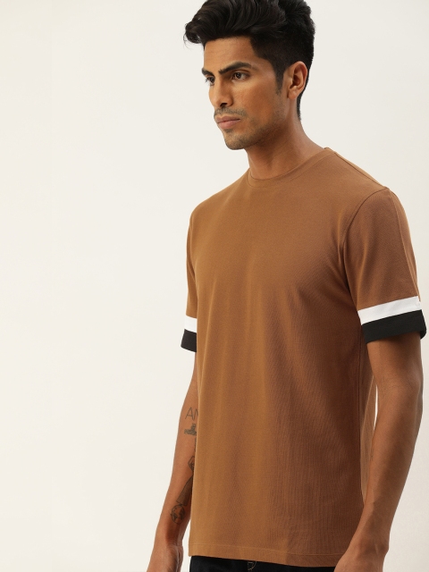 

ether Men Rust Brown Solid Round Neck T-shirt