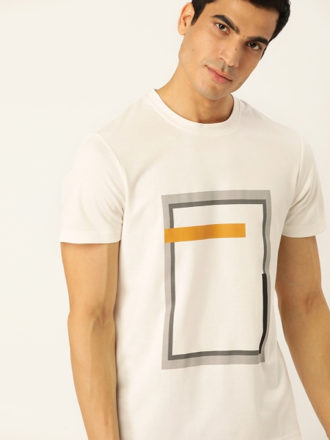 

ether Men Off-White & Grey Printed Round Neck T-shirt