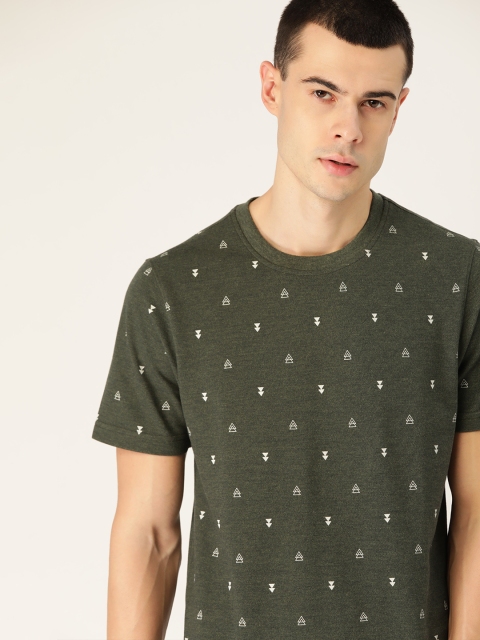 

ether Men Green & White Printed Round Neck T-shirt