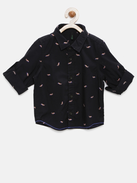 

United Colors of Benetton Boys Black Regular Fit Printed Casual Shirt