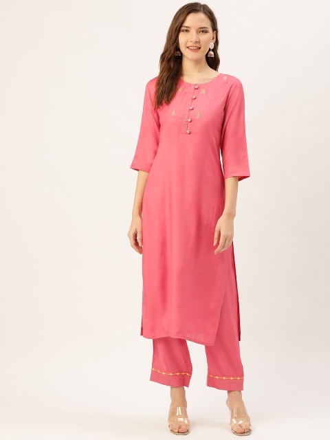 

Jaipur Kurti Women Peach-Coloured & Yellow Yoke Design Kurta with Palazzos