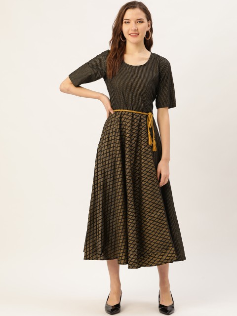 

Jaipur Kurti Women Black & Golden Printed A-Line Dress