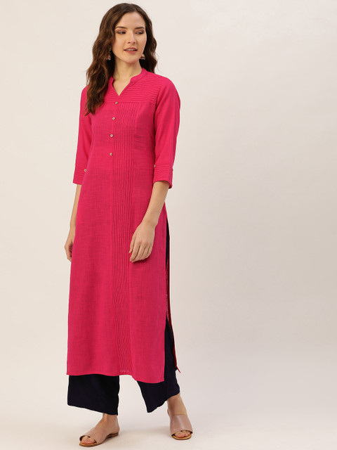 

Jaipur Kurti Women Pink & Navy Blue Solid Kurta with Palazzos