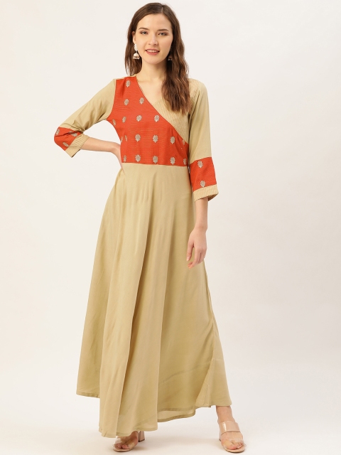 

Jaipur Kurti Women Beige & Rust Orange Embroidered Detail Maxi Dress