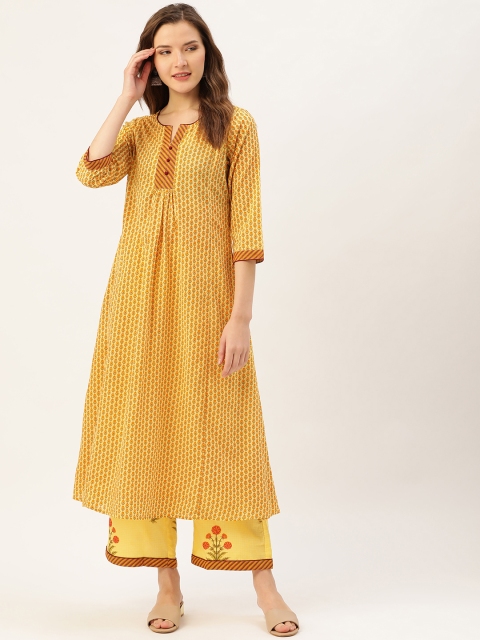 

Jaipur Kurti Women Yellow & Orange Printed Kurta with Palazzos