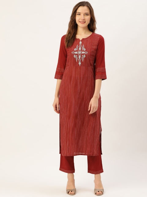 

Jaipur Kurti Women Maroon & Beige Striped Kurta with Palazzos