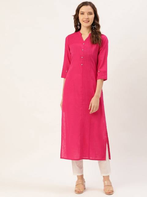 

Jaipur Kurti Women Pink Solid Pleated Detail Straight Kurta