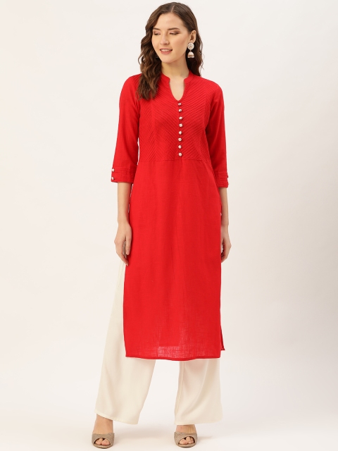 

Jaipur Kurti Women Red & Off-White Solid Kurta with Palazzos