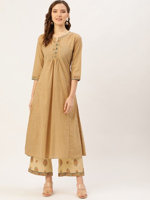 

Jaipur Kurti Women Beige Printed Kurta with Palazzos
