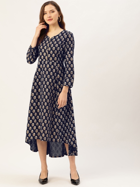 

Jaipur Kurti Women Navy Blue & White Floral Printed High-Low A-Line Dress