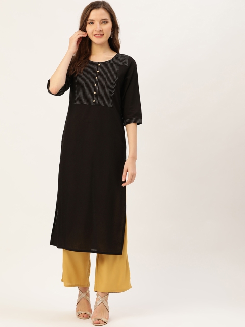 

Jaipur Kurti Women Black & Beige Zari Yoke Design Kurta with Palazzos