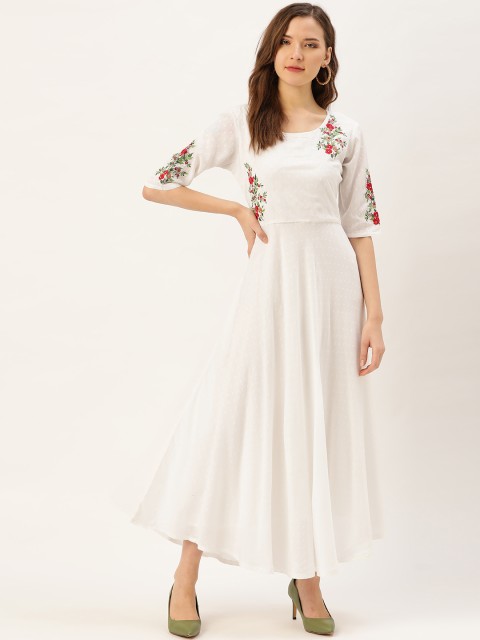

Jaipur Kurti Women Off-White Dobby Self Design Maxi Dress