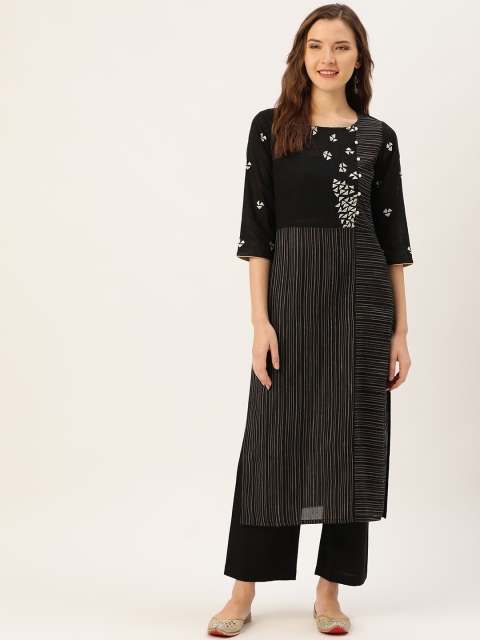 

Jaipur Kurti Women Black & Grey Striped Kurta with Palazzos