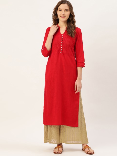 

Jaipur Kurti Women Red Solid Straight Kurta