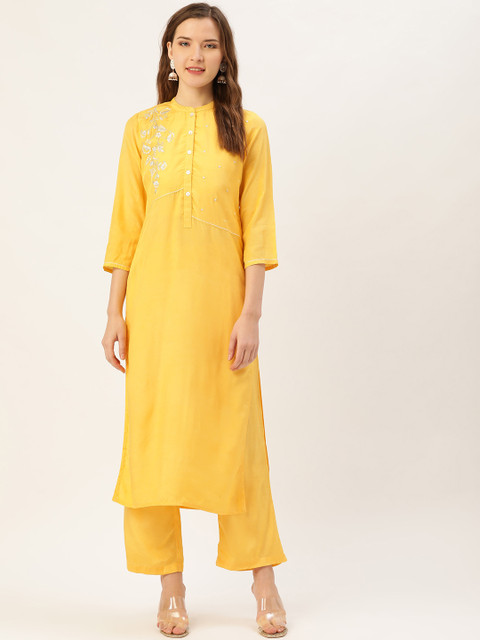 

Jaipur Kurti Women Yellow Yoke Design Kurta with Palazzos