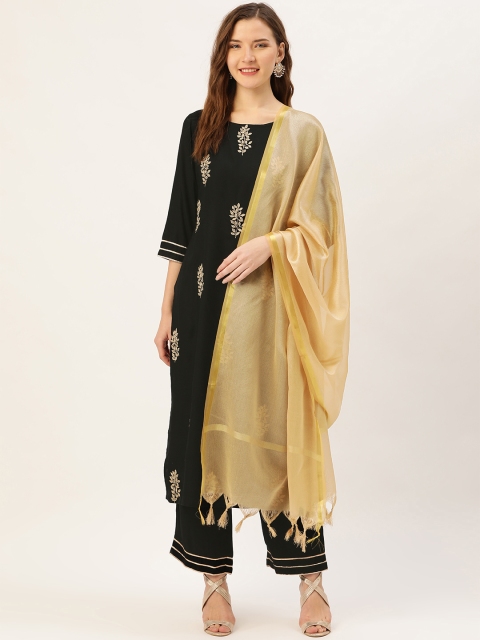 

Jaipur Kurti Women Black & Beige Embroidered Kurta with Palazzos & Dupatta