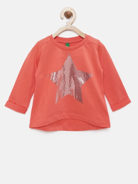 

United Colors of Benetton Girls Coral Orange Solid Regular Top