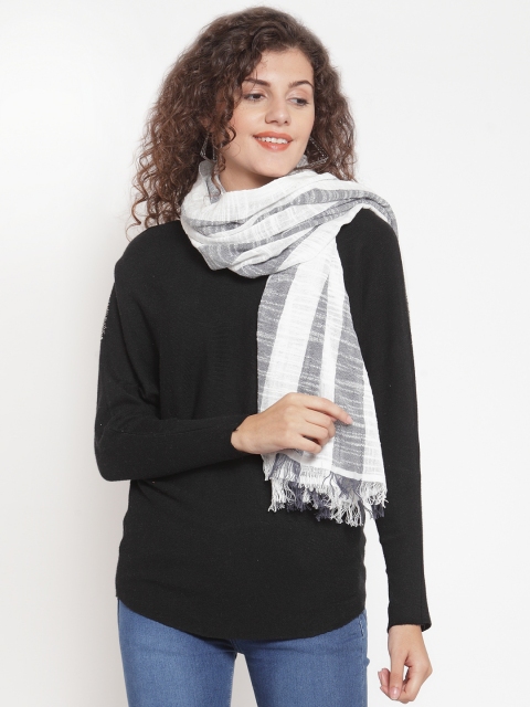 

NEUDIS Women Blue & White Checked Hand Woven Stole