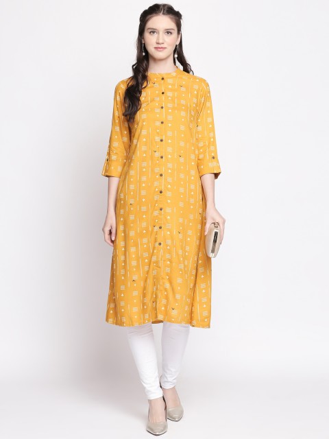 

RANGMANCH BY PANTALOONS Women Yellow & White Printed A-Line Kurta