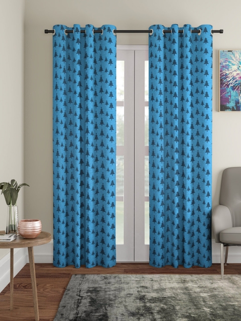 

KLOTTHE Blue Set of 2 Jacquard Long Door Curtains