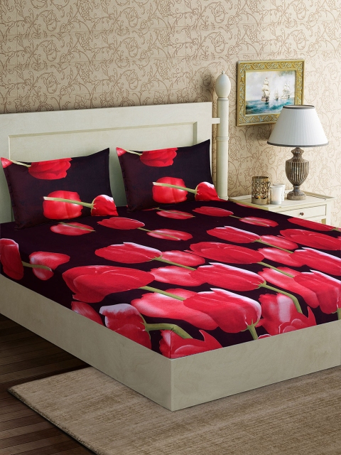 

Good Homes by Home Candy Red & Black Floral 152 TC Polyester 1 Queen Bedsheet with 2 Pillow Covers