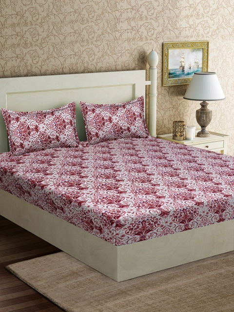 

Good Homes by Home Candy Maroon & White Ethnic Motifs 152 TC Polyester 1 Queen Bedsheet with 2 Pillow Covers