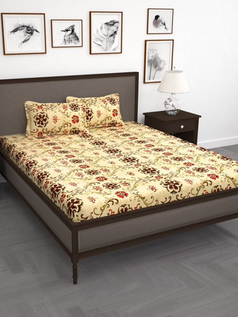

Story@home Beige & Orange Floral 210TC Cotton 1 King Bedsheet with 2 Pillow Covers