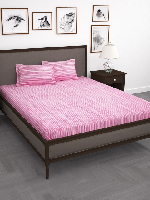 

Story@home Pink & White Striped 210TC Cotton 1 King Bedsheet with 2 Pillow Covers