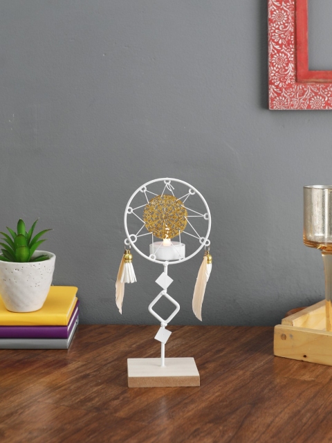 

OddCroft White & Gold-Toned Dreamcatcher Tea Light Holder