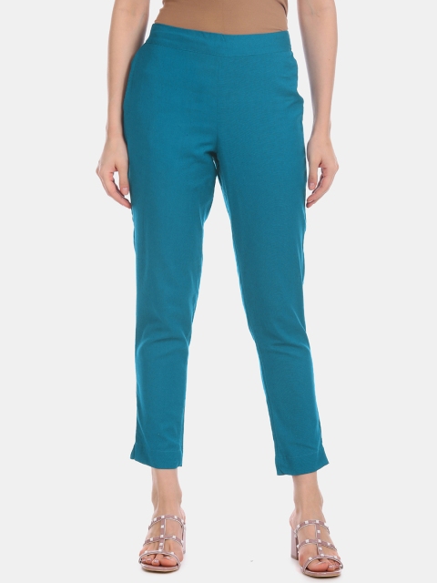 

Karigari Women Teal Blue Regular Fit Solid Regular Trousers