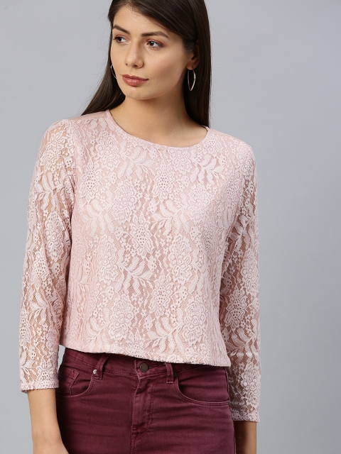 

HERE&NOW Women Pink Self Design Top