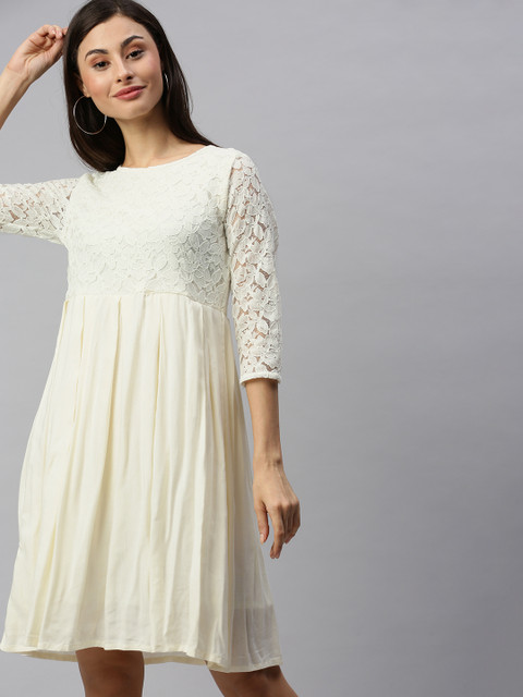

HERE&NOW Women White Embroidered Fit and Flare Dress