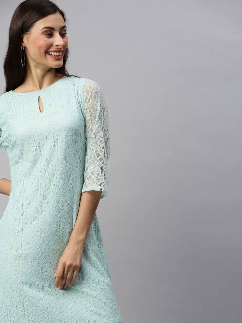 

HERE&NOW Women Mint Green Lace Sheath Dress