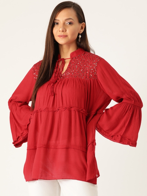 

Antheaa Women Red Solid Tiered Top