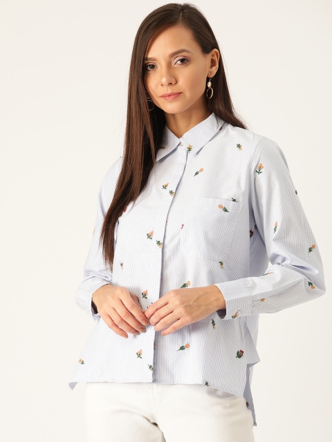 

Antheaa Women Blue & Orange Regular Fit Floral Embroidered Casual Shirt
