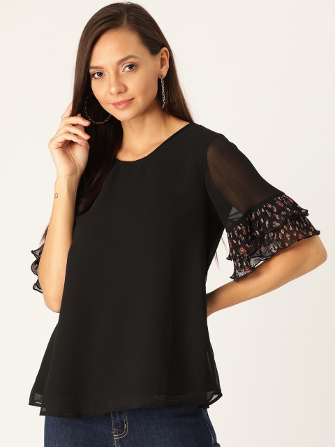 

Antheaa Women Black Solid Bell Sleeves Top