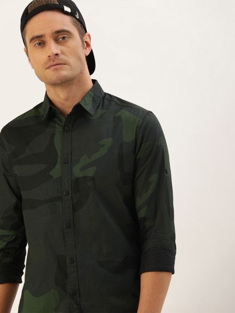

Moda Rapido Men Olive Green & Black Regular Fit Camouflage Print Casual Shirt